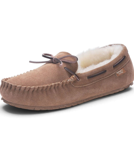 Men’s Chestnut Tan Genuine Sheepskin Moccasin Winter Slippers - Flint