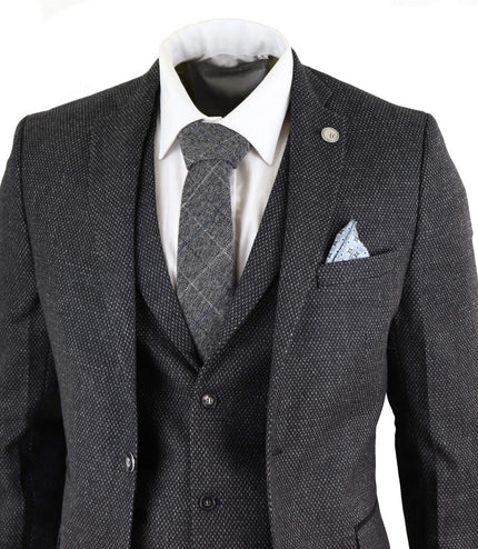 Men's 3 Piece Black Herringbone Tweed Suit