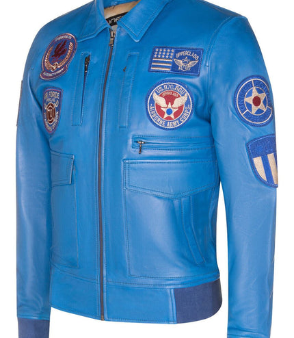 Mens Leather Air Force Bomber Jacket - Dublin - Blue