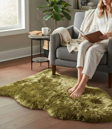 Genuine Green Sheepskin Natural Silky Soft Fluffy Real Wool Rug