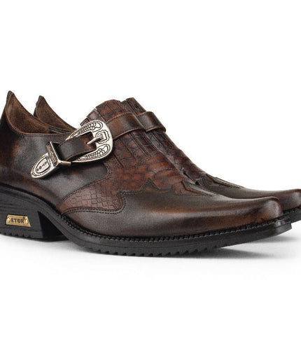 Men's Brown Leather Winklepickers Cowboy Cuban Biker Boots