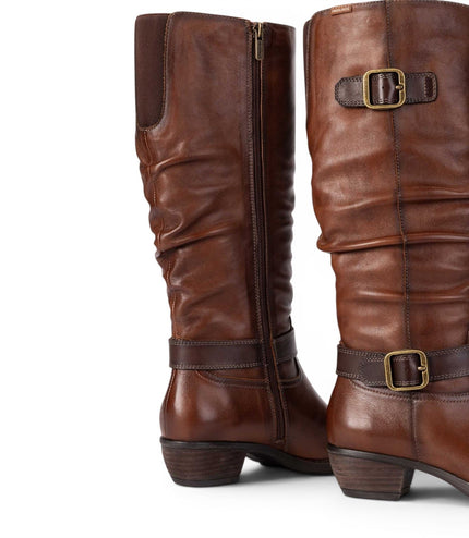 Pikolinos Women's Brown Leather Heel Knee-High Long Boots - Utiel