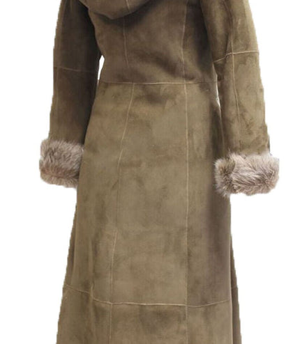 Womens Suede Toscana Sheepskin Hooded Trench Coat-Rushden - Beaver