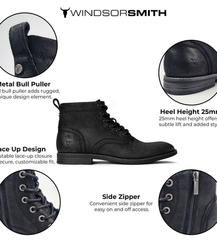 Windsorsmith Mens Black Leather Casual Chukka Ankle Desert Boots - Sebastien