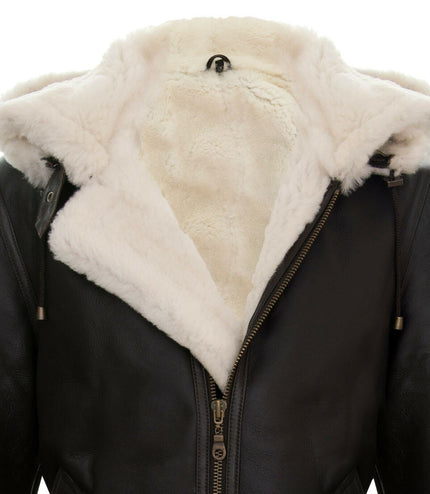 Mens Hooded Sheepskin Leather B3 Flying Jacket-Columbus - Brown
