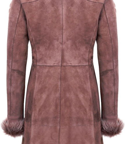 Womens Suede Merino Shearling Coat with Toscana Collar-Hanoi - Brown