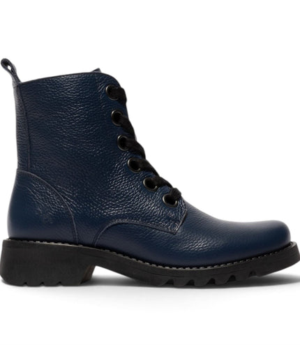 Fly London Womens Navy Blue Leather Lace-Up Heeled Ankle Boots - RAMY488