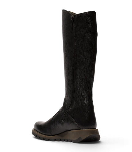 Fly London Womens Black Leather Wedge Heel Knee High Long Boots - MOL2