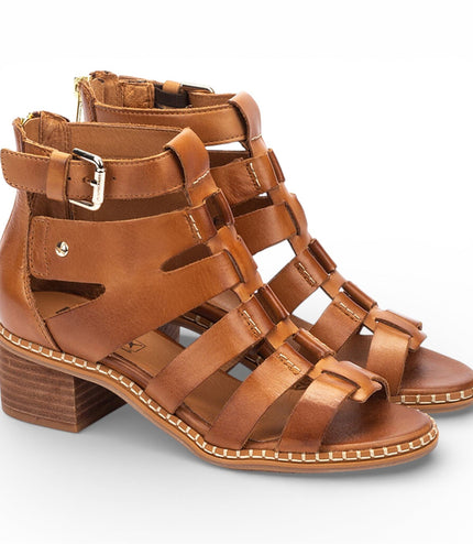 Pikolinos Women's Brown Leather Block-Heel Gladiator Sandals - Blanes