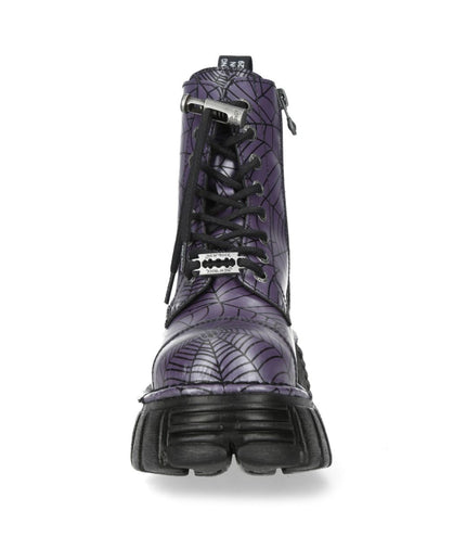 New Rock Purple Leather Gothic Military Biker Boots - MILI083CCT-C122