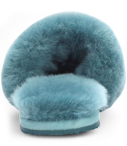 Women's Sheepskin Slippers Teal Warm Winter Fur Sliders - Nordic