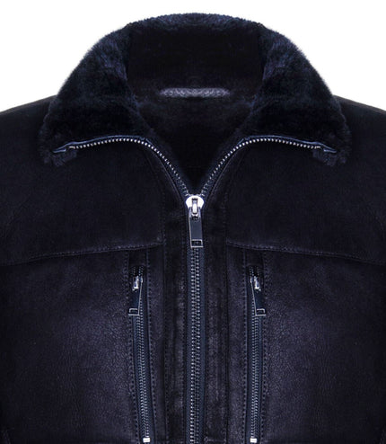 Mens Sheepskin Biker Bomber Jacket-Agboville