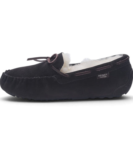 Women's Brown Genuine Sheepskin Moccasin Winter Slippers - Aspen