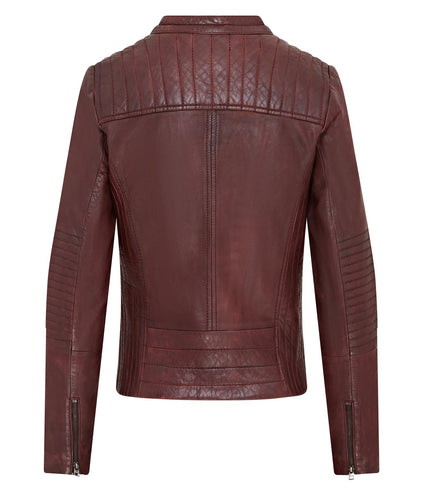 Womens Burgundy Biker Leather Jacket - Delhi