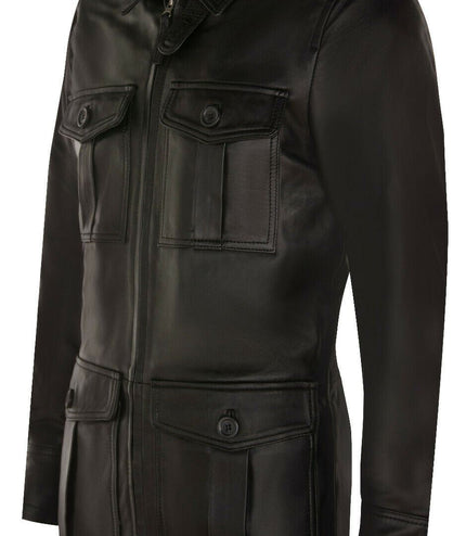 Mens Leather Parka Safari Coat-Mesa Verde - Black