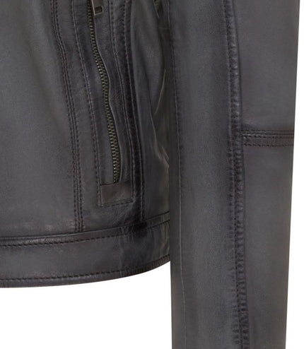 Men's Vintage Classic Short Soft Leather Biker Jacket - Grey