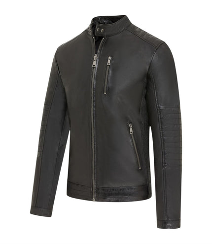 Men's Quilted Black Lamb Leather Biker Jacket - Formula