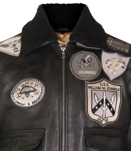 Mens A2 Top Gun Leather Bomber Jacket-Camborne - True Black