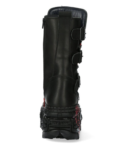 New Rock Mid Calf Punk Leather Boots-WALL028B-C1