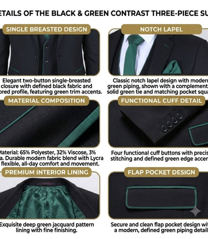 Men's Black Formal 3 Piece Tailored Fit Plain Suit - IM4