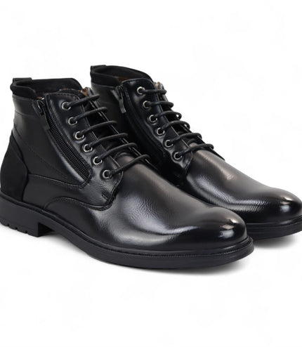 Men's Black Biker Lace-Up Ankle Boots