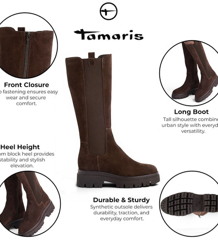 Tamaris Women’s Brown Leather Knee High Platform Heel Long Boots - 25608-41