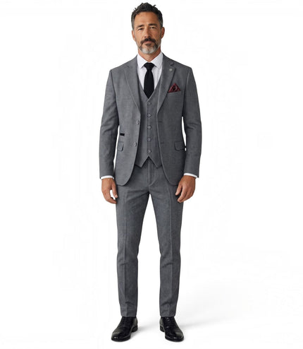 Men's Grey 3 Piece Tweed Herringbone Formal Suit -  IM4