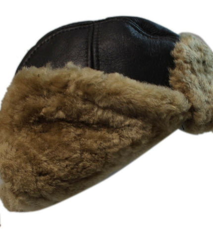 Men's B3 Brown Ginger RAF Aviator Shearling Sheepskin WW2 Flying Hat