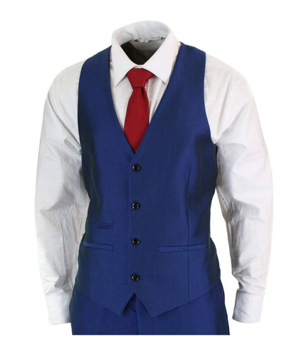 Mens 3 Piece Shiny Royal Blue Classic Suit