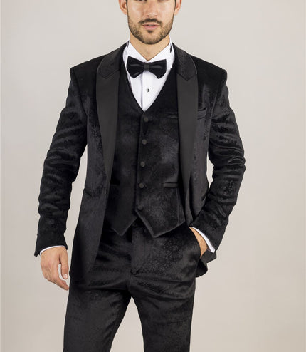 Men's Black 3 Piece Velvet Wedding Tuxedo Formal Suit