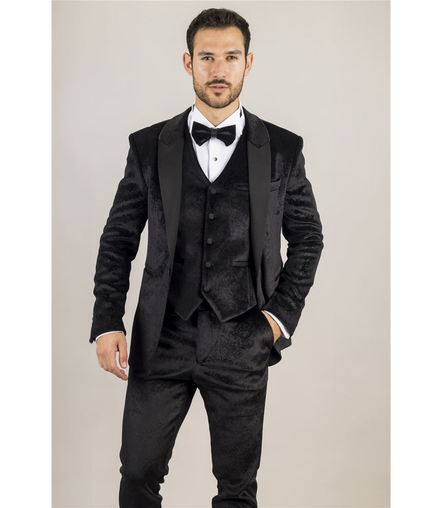 Men's Black 3 Piece Velvet Wedding Tuxedo Formal Suit
