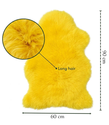 Genuine Bright Yellow Sheepskin Natural Silky Soft Fluffy Real Wool Rug