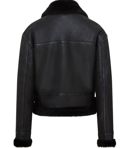 Womens Black B3 Shearling Sheepskin Leather Aviator Bomber Flying Jacket