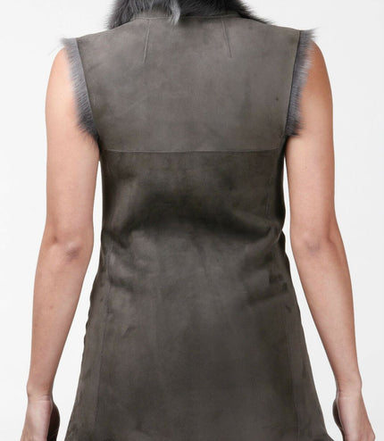 Women's Toscana Sheepskin Long Gilet-Sorocaba - Grey