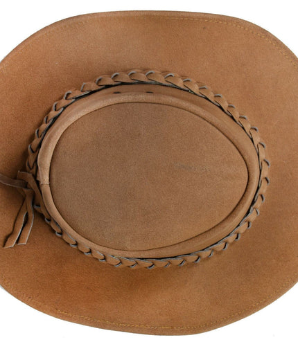 Australian Tan Western Style Cowboy Outback Real Suede Leather Aussie Bush Hat
