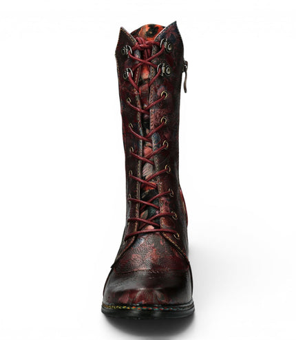 Laura Vita Women's Goth Victorian Floral Wine Leather High Lace-Up Boots - Ibcano-15