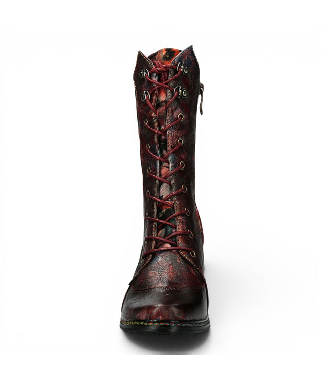 Laura Vita Women's Goth Victorian Floral Wine Leather High Lace-Up Boots - Ibcano-15