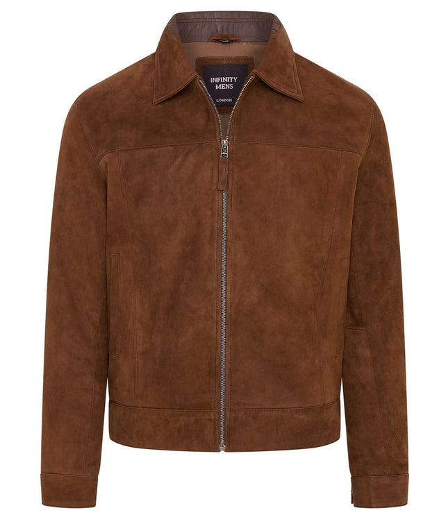Mens Retro Brown 100% Goat Suede Leather Harington Biker Jacket - Brown