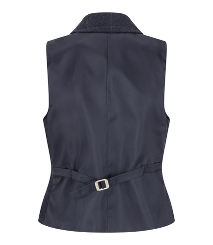 Women's Navy Tailored Fit 2 Piece Set Tweed Formal Blazer Waistcoat