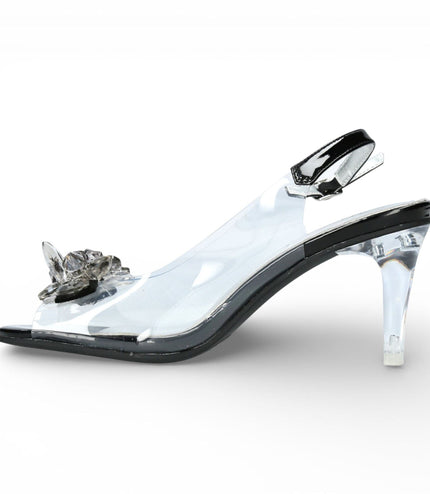 Laura Vita Women's Mira 01 Clear Black Slip-On Cinderella Heel Sandals