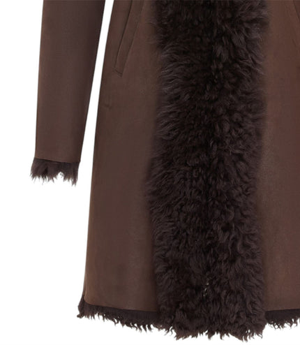 Womens Brown Toscana Sheepskin Leather Hooded Trench Coat - Coast
