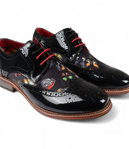 Justin Reess Men's Butterfly Print Patent Leather Brogue Shoes - Julius