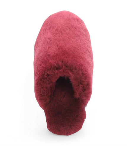 Women's Sheepskin Slippers Burgundy Warm Winter Fur Mule - Aurora