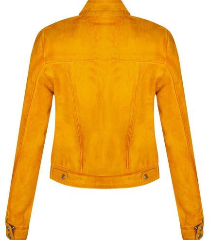 Womens Plain Leather Moto Biker Jacket-Braga - Yellow