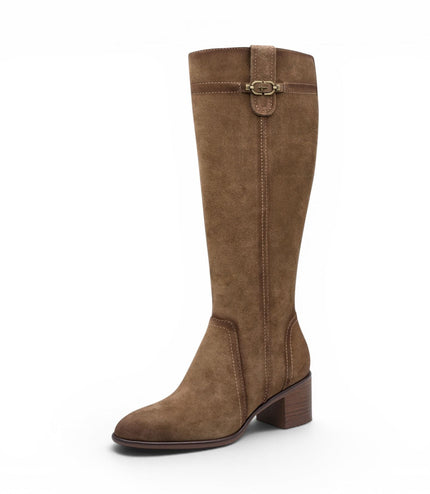 Tamaris Women’s Brown Suede Leather Riding Knee-High Heel Long Boots - 25576-47