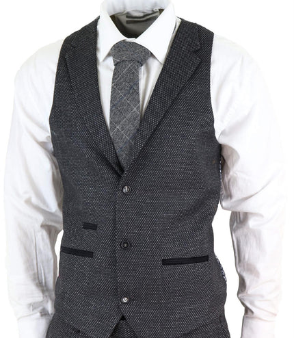 Men's 3 Piece Black Herringbone Tweed Suit