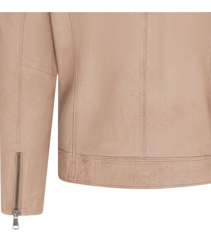 Men's Modern Classic Leather Quilted Biker Jacket - Derry - Beige