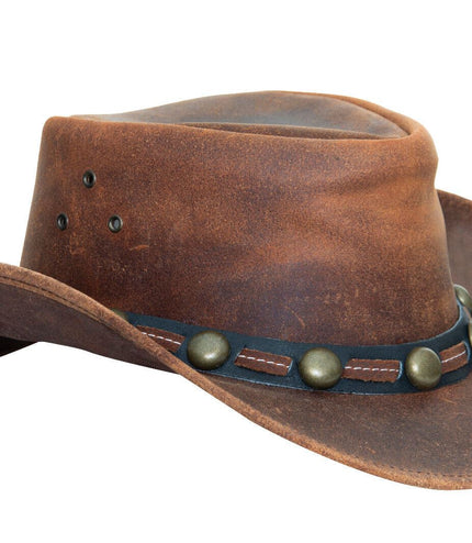 Cowboy Aussie Real Leather Hat Australian Tan Brown Western Outback Bush Hat