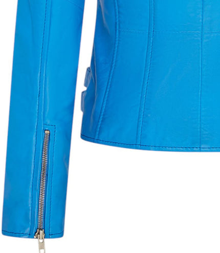 Womens Leather Brando Biker Jacket-Orlando - Blue