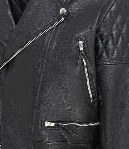 Mens Cowhide Leather Brando Biker Jacket - Garland - Black